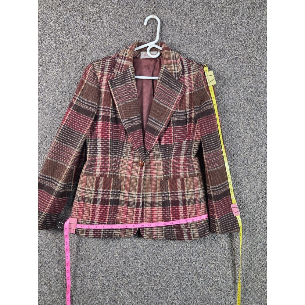 Vintage Evan‎ Picone Wool Skirt Suit Set Plaid Blazer Camel Skirt Womens Classic - Picture 13 of 16